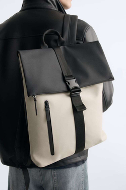 ZARA ПРОРЕЗИНЕННЫЙ РЮКЗАК С КЛАПАНОМ, ЭКРЮ