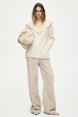 H&M Шерстяной свитер с капюшоном, кремовый