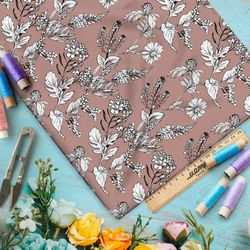 Ткань бифлекс белые ромашки на коричневом фоне