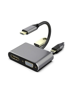 USB-хаб (концентратор) VCOM TUC055 Кабель-концентратор USB3.1 TypeCm --&gt;HDMI+USB3.0+PD+VGA Alum Grey 4K@30Hz, Telecom[6926123465530]