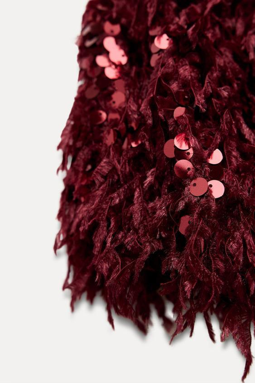 ZARA ТОП С НЕОБРАБОТАННОЙ КРОМКОЙ И ПАЙЕТКАМИ, БОРДОВЫЙ