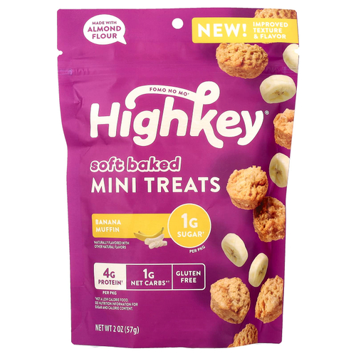 HighKey, мягкие запеченные мини-печенья, со вкусом банана и орехов, 57 г (2 унции)
