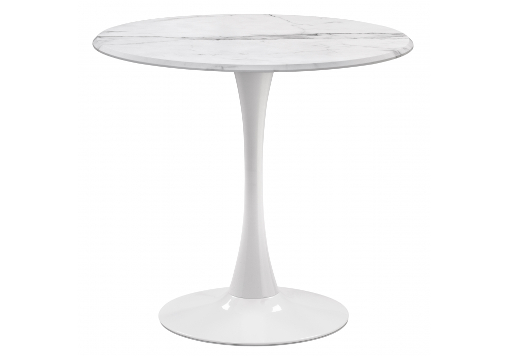 Стол деревянный Woodville Тулип 90х73 мрамор белый, белый, ножки белые