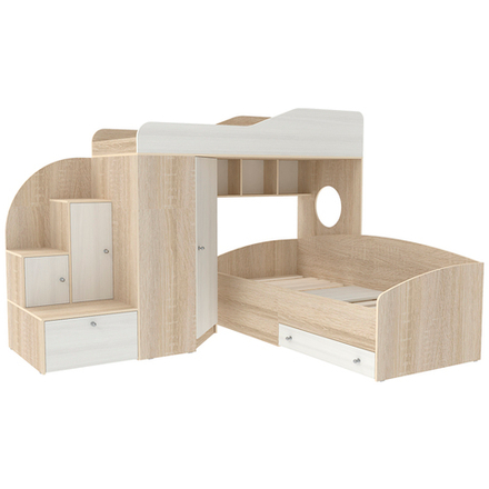 Кровать-чердак КарИВи Кадет 2 Дуб Сонома Белое Дерево
