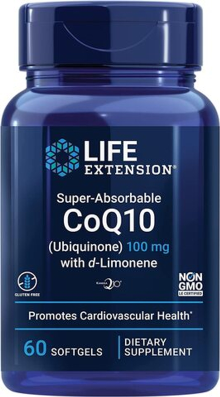 Life Extension, Суперабсорбируемый коэнзим Q10 (убихинон) 100 мг с Д-лимоненом, Super-absorbable Coq10 (ubiquinone) 100 mg With D-limonene, 60 капсул