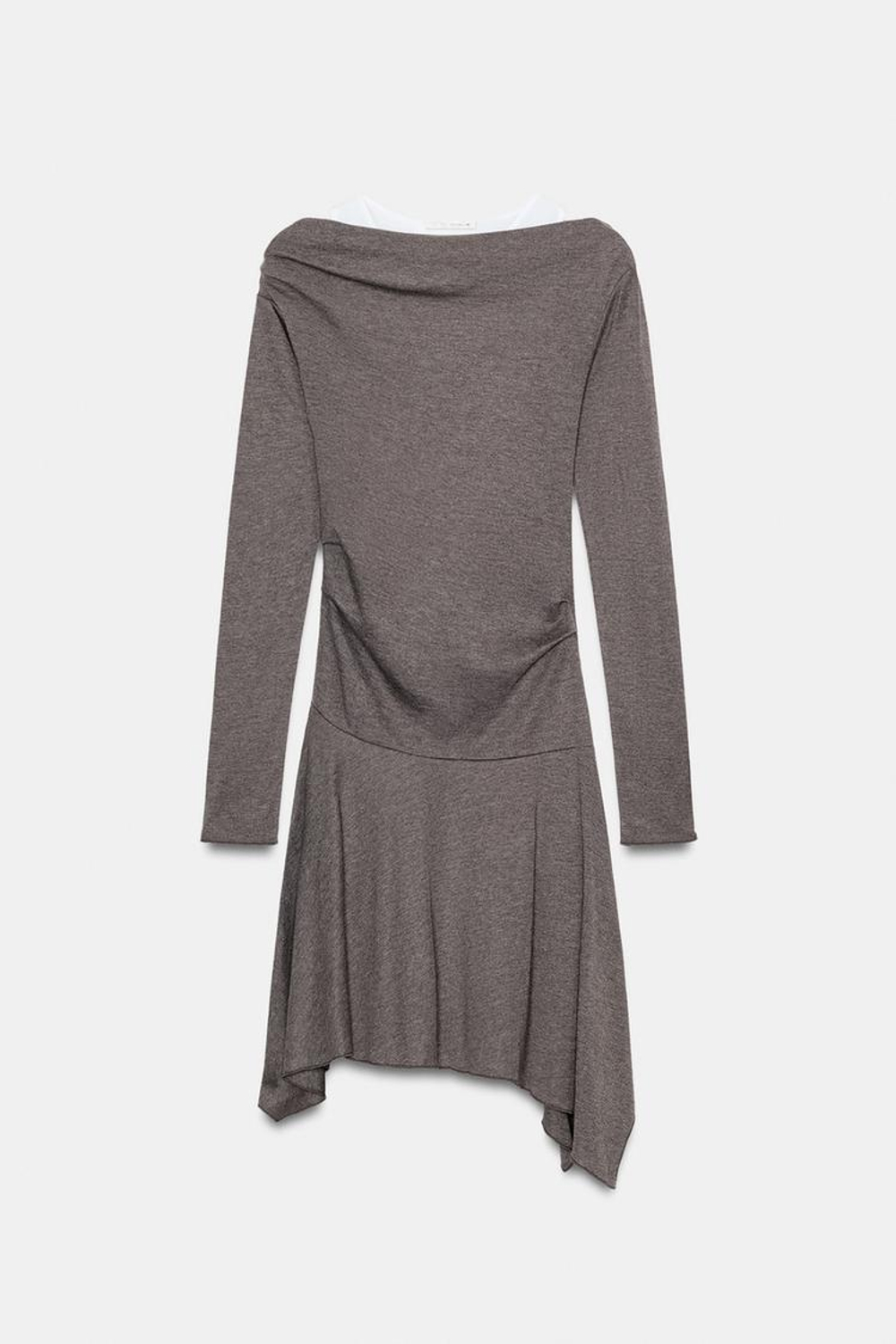 ZARA КОРОТКОЕ ПЛАТЬЕ АСИММЕТРИЧНОГО КРОЯ, КОРИЧНЕВЫЙ МЕЛАНЖ