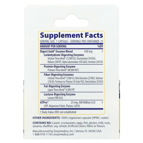 Enzymedica, Digest Gold® с ATPro®, максимальная сила действия, 21 капсула
