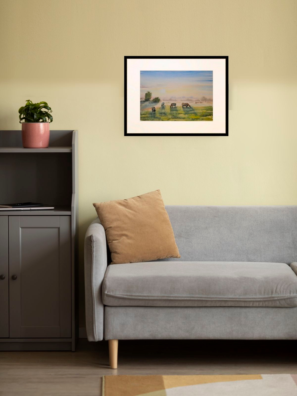 Картина авторская акварельная в паспарту 30х40 см на стену для интерьера "Утренняя идиллия"