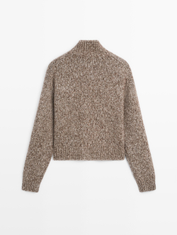 Massimo Dutti Кардиган из шерсти и хлопка с пуговицами в форме рога, шоколадный