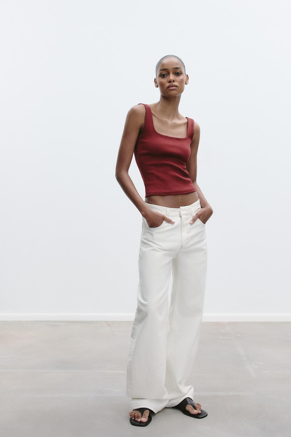 ZARA ТОП С ШИРОКИМИ БРЕТЕЛЯМИ, ВИННЫЙ