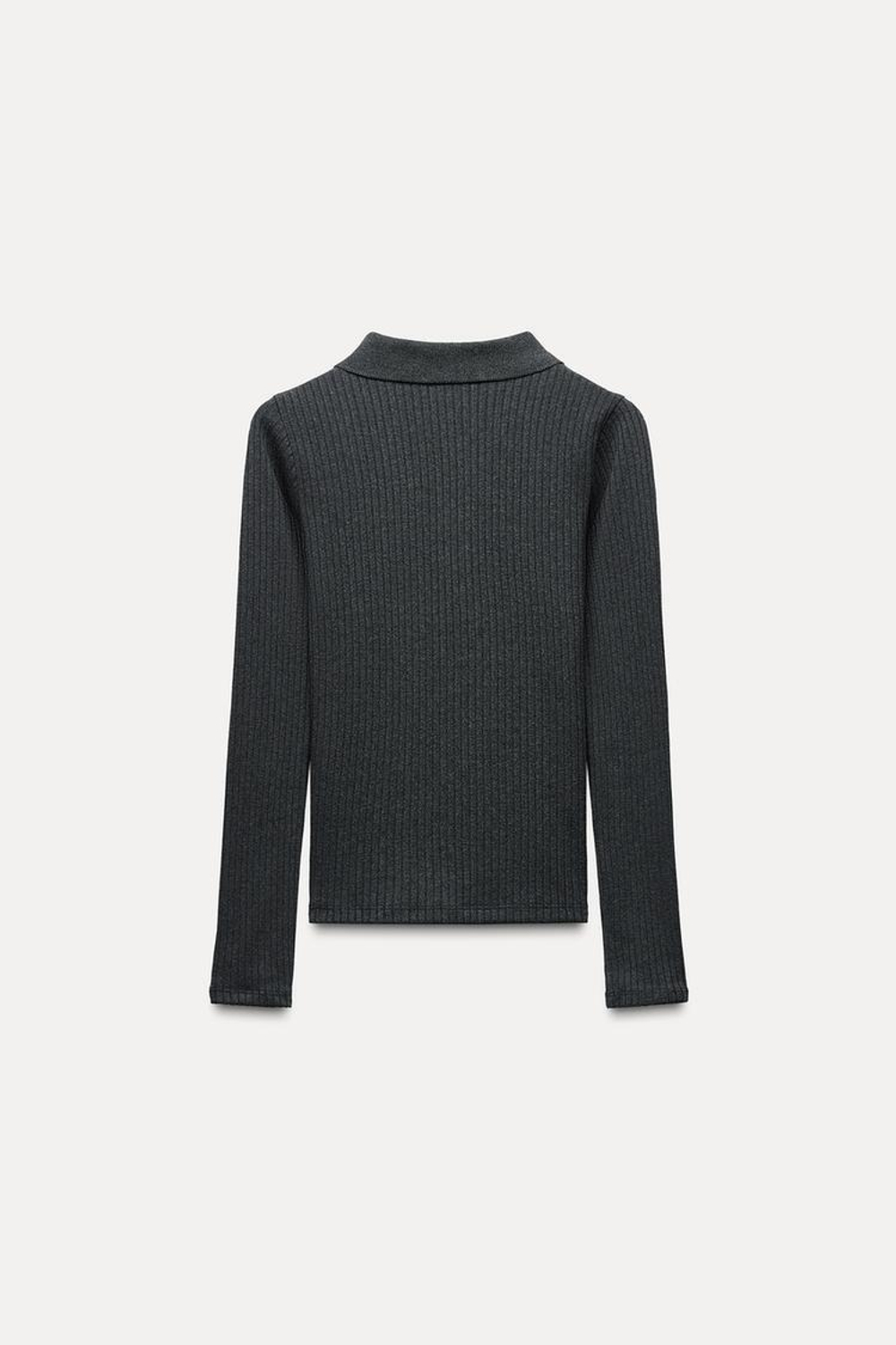 ZARA ТОП ПОЛО С УЗОРОМ «КОСЫ», АНТРАЦИТОВО-СЕРЫЙ