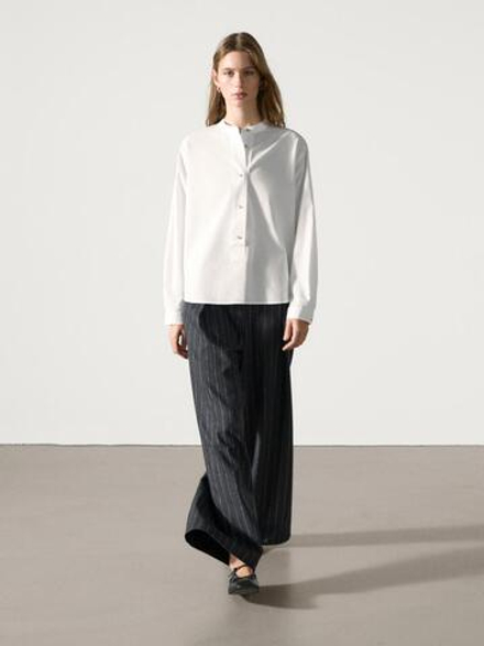 Massimo Dutti Рубашка из поплина с золотистыми пуговицами, белый