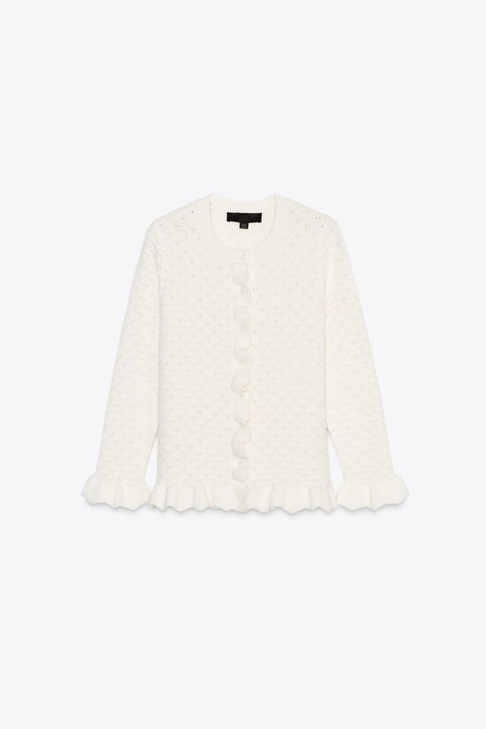 ZARA ТРИКОТАЖНЫЙ КАРДИГАН С ВОЛАНАМИ, ЭКРЮ