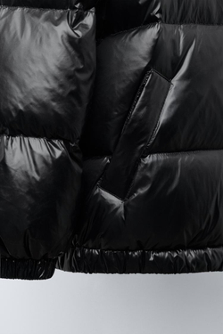 ZARA ПУХОВИК ИЗ ПЕРА И ПУХА С КАПЮШОНОМ WATER REPELLENT, ЧЕРНЫЙ