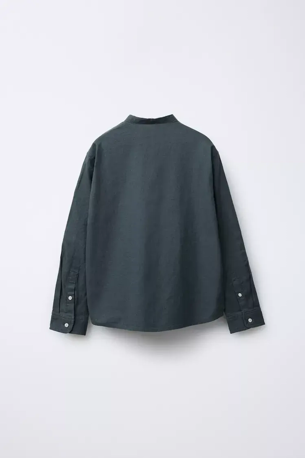 ZARA РУБАШКА ИЗ СМЕСОВОЙ ЛЬНЯНОЙ ТКАНИ С ВОРОТНИКОМ-СТОЙКОЙ, ТЕМНО-СЕРЫЙ