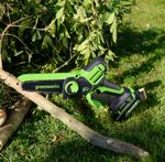 Цепная мини пила аккумуляторная Greenworks GD24CSMNX Арт. 2008707UA, 24V, 15см, бесщеточная, в комплекте АКБ 2 А·ч и ЗУ в сумке