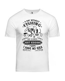 Футболка A day without fishing прямая белая с черным рисунком