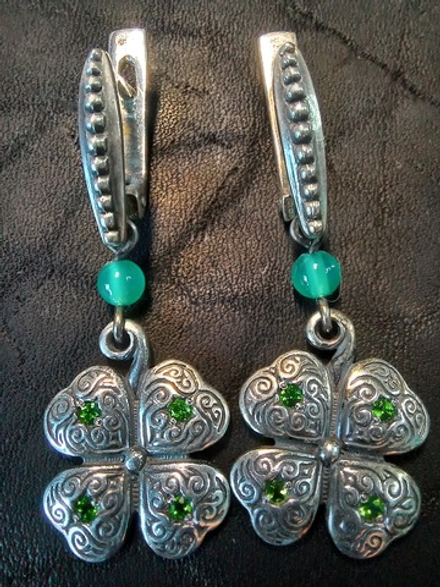 Серьги длинные "Клевер удачи"