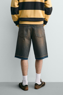 ZARA ДЖИНСОВЫЕ ШОРТЫ RELAXED FIT, ЗЕЛЕНОВАТО-СИНИЙ