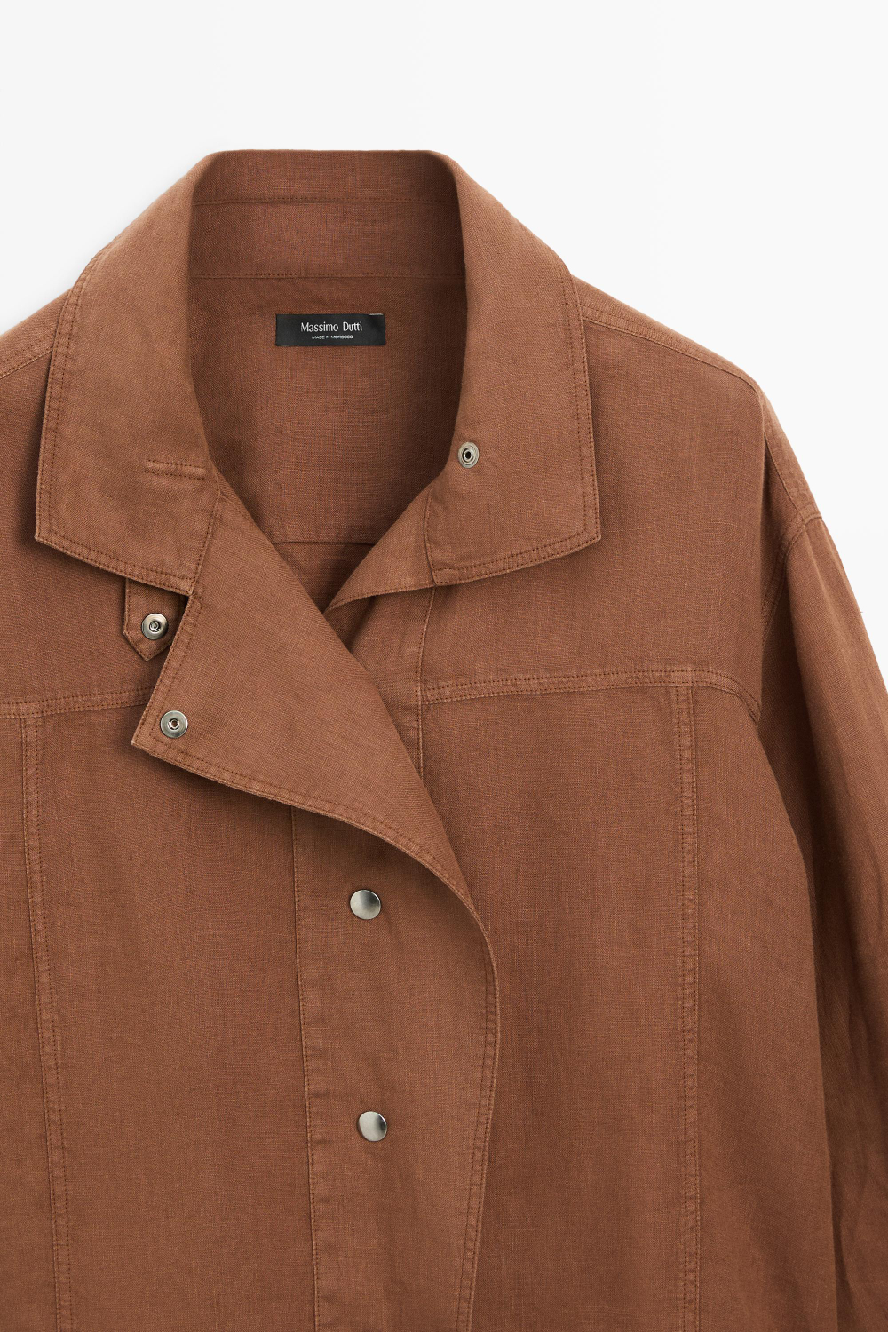 Massimo Dutti Льняная рубашка с кнопками, коричневый