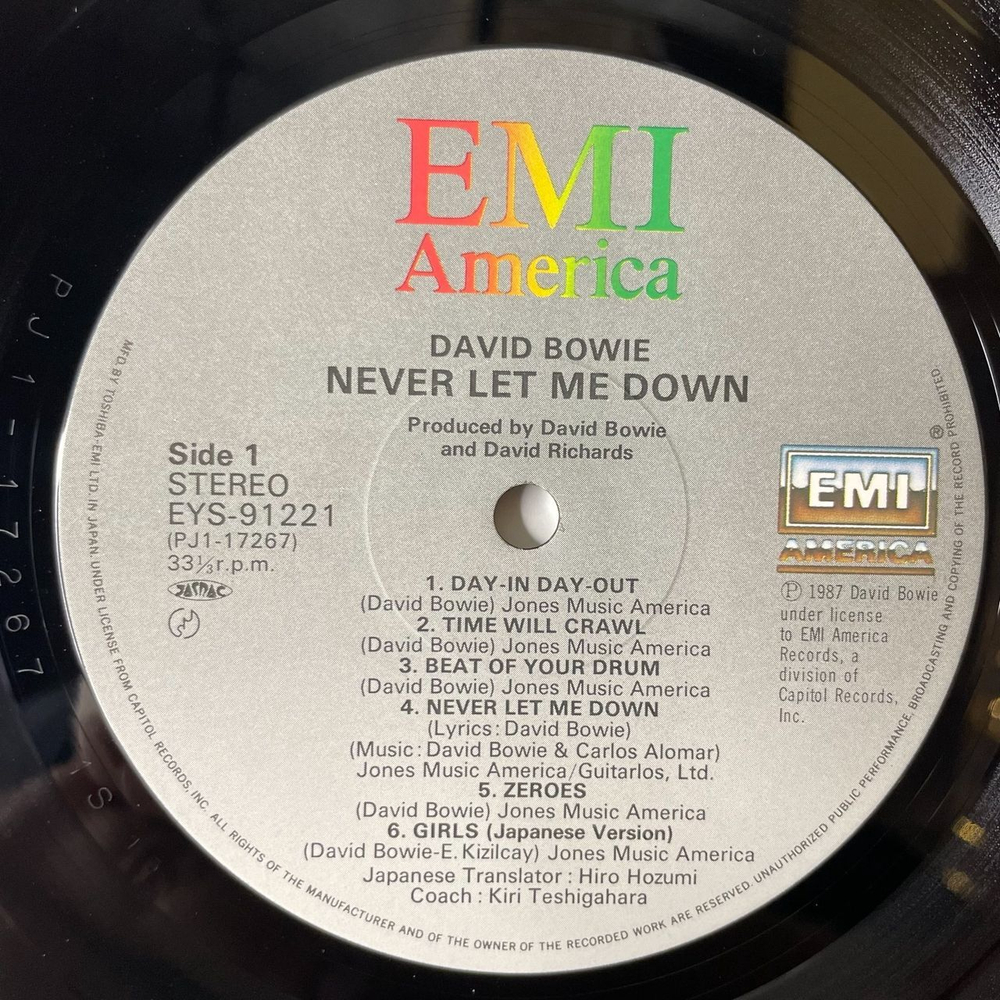 Винтажная виниловая пластинка LP David Bowie Never Let Me Down (Japan 1987) (Obi) (Poster)