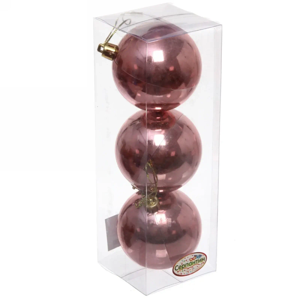 Новогодние шары 7 см (набор 3 шт) «Глянец», розовое золото