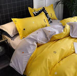 2-спальное постельное белье из поплина Желтое с глазками (простыня на резинке)