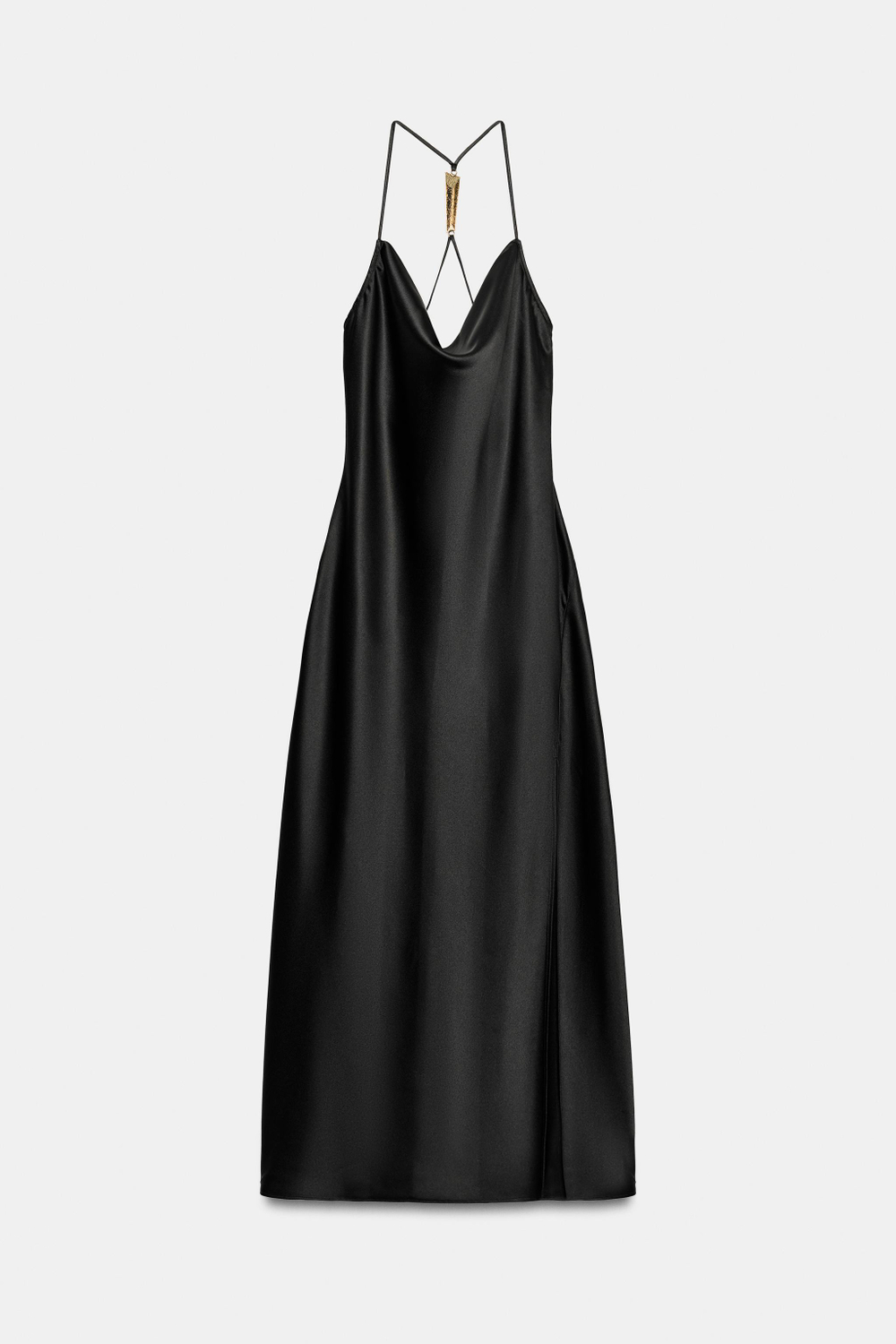 ZARA АТЛАСНОЕ ПЛАТЬЕ С ФУРНИТУРОЙ НА СПИНКЕ, ЧЕРНЫЙ