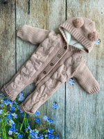 Вязаный комплект на выписку 5 предметов  (Одеяло утеплен., бант, пинетки, комбинезон, шапка) (Цвет: Синий)