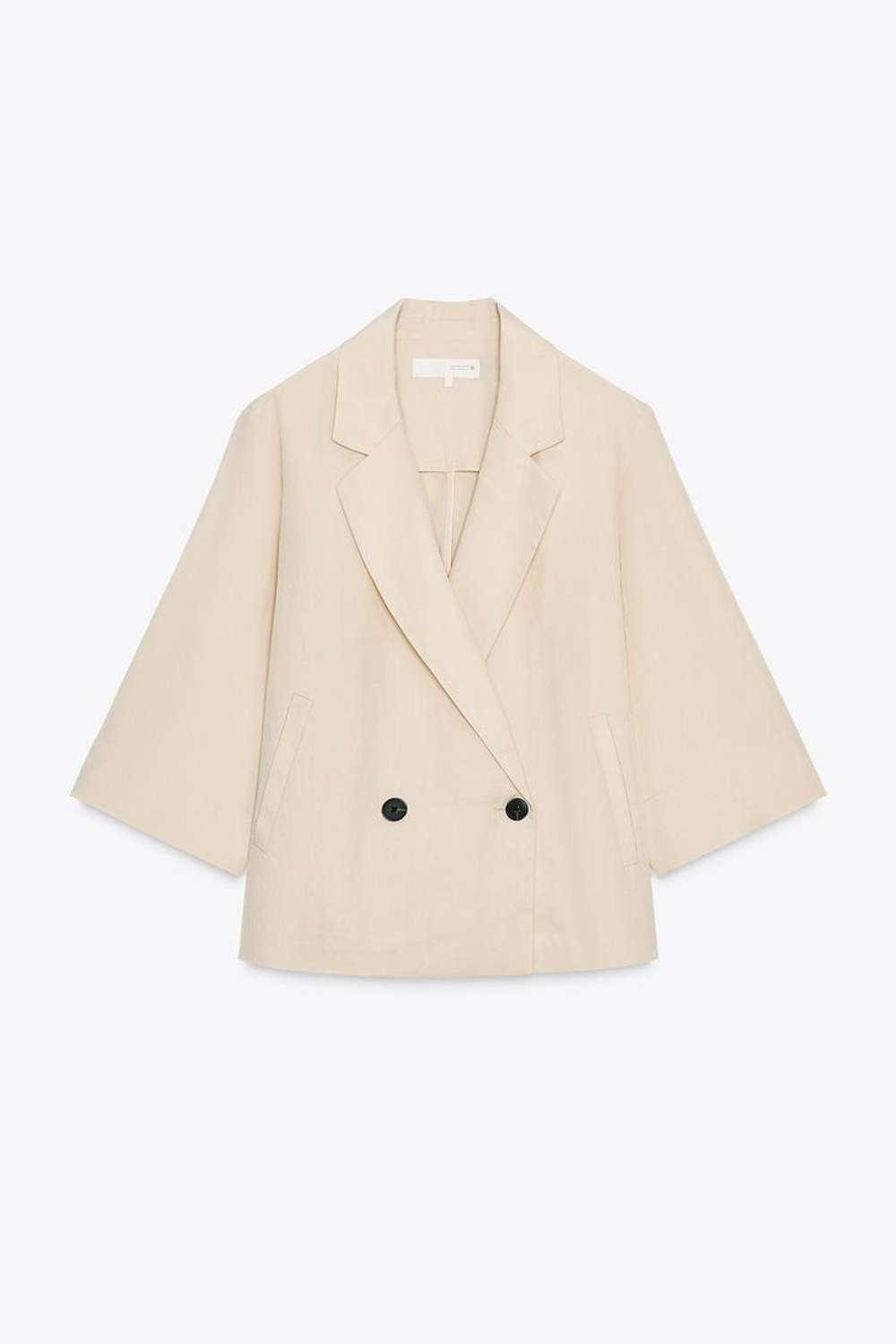 ZARA ДВУБОРТНЫЙ БЛЕЙЗЕР С РУКАВАМИ ТРИ ЧЕТВЕРТИ, ЭКРЮ