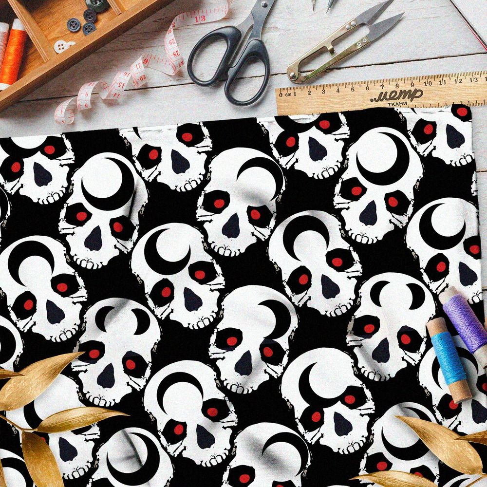 Ткань барби жуткие белые черепа на чёрном фоне