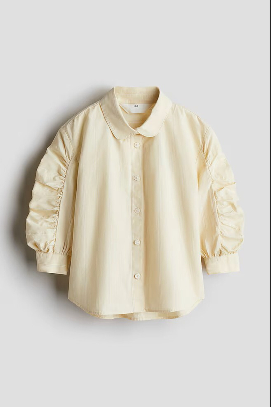 H&M Хлопковая рубашка с объёмными рукавами, светло-желтый
