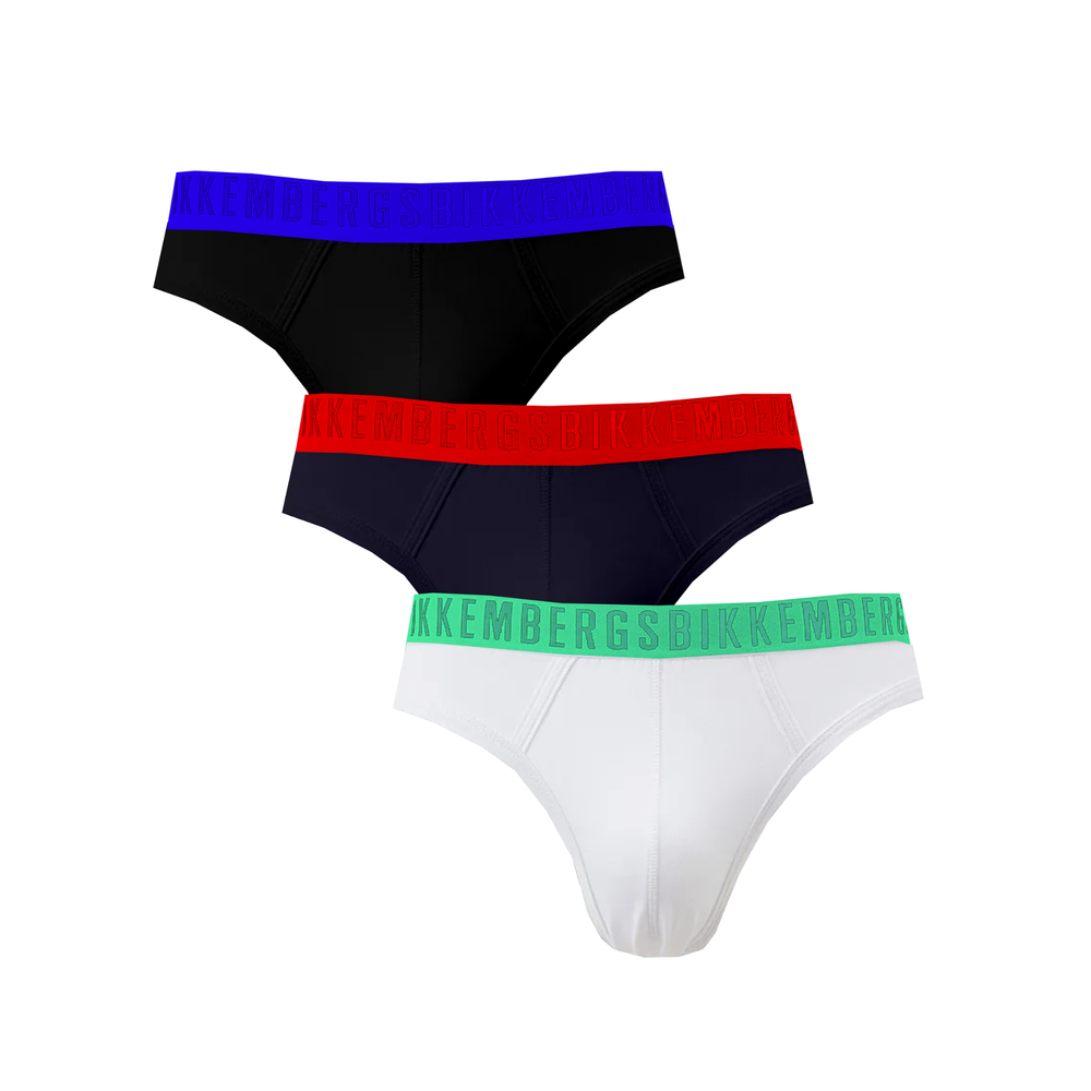 Мужские трусы брифы (белый, синий, черный) набор 3 в 1 Bikkembergs FASHION BICOLOR BKK1USP04TR