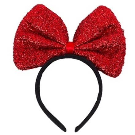 Ободок Классический бант Красный с блестками