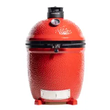 Керамический гриль Kamado Joe Classic III Stand Alone, 46 см (красный), на столе из дуба