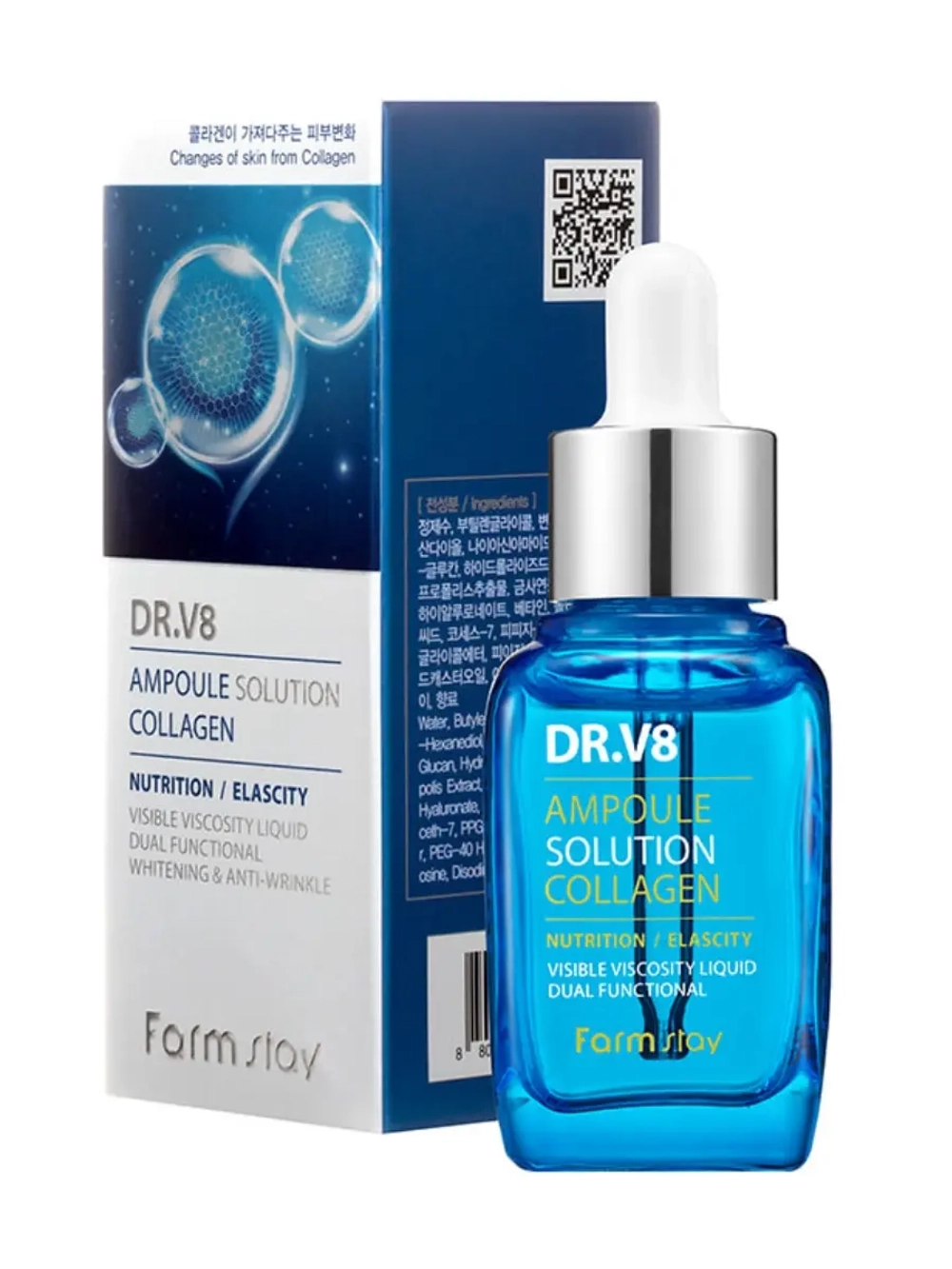 FARMSTAY - СЫВОРОТКА ДЛЯ ЛИЦА АМПУЛЬНАЯ С КОЛЛАГЕНОМ ДЛЯ УПРУГОСТИ КОЖИ DR-V8 AMPOULE SOLUTION COLLAGEN, 30 ML