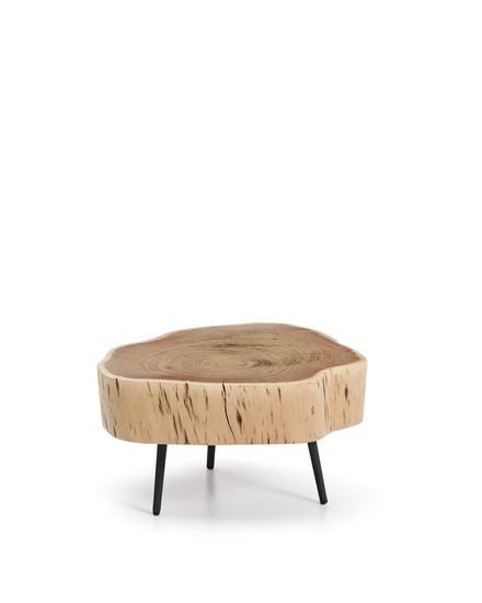 Журнальный столик Tavine из массива акации с выбеленной отделкой и черными стальными ножками Ø49 см