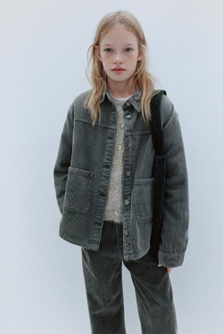 ZARA ВЕЛЬВЕТОВАЯ КУРТКА-РУБАШКА, СЕРЫЙ