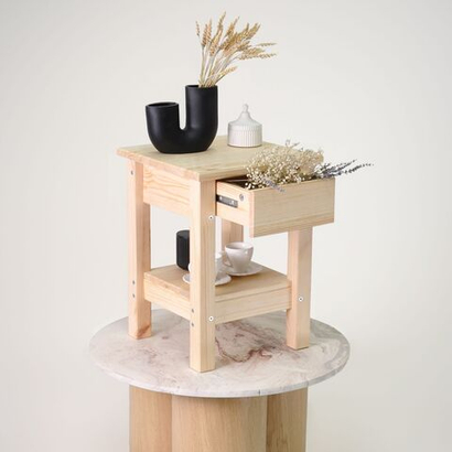 Прикроватная тумба из сосны Ральф с ящиком, 33х33х44 см, табурет деревянный, в натуральной отделке