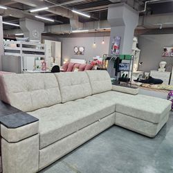 Диван-кровать "Консул" с оттоманкой ПБ, (Nappa-01/накладки Бетон