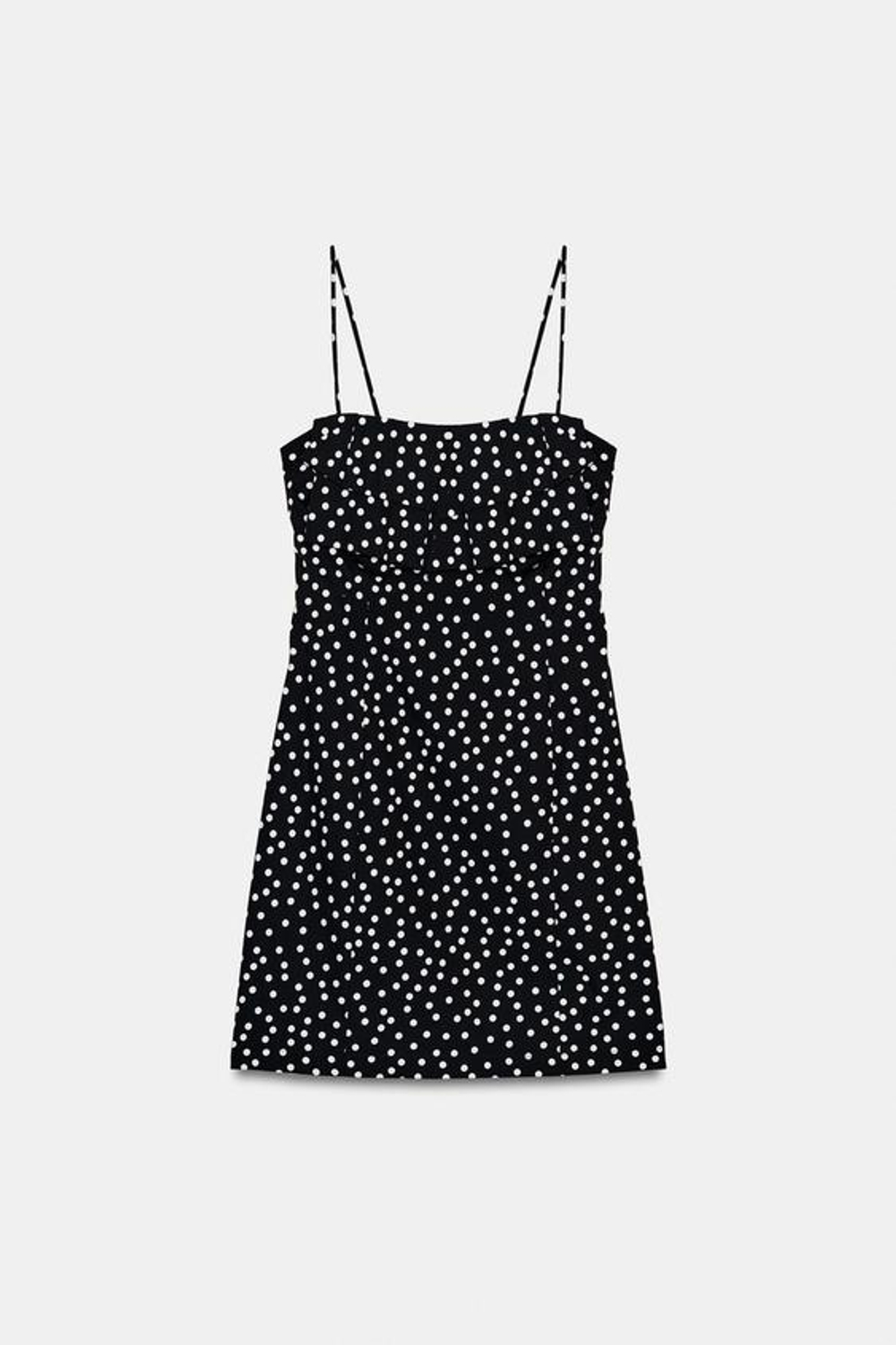 ZARA МИНИ-ПЛАТЬЕ В ГОРОШЕК, ЧЕРНЫЙ/БЕЛЫЙ