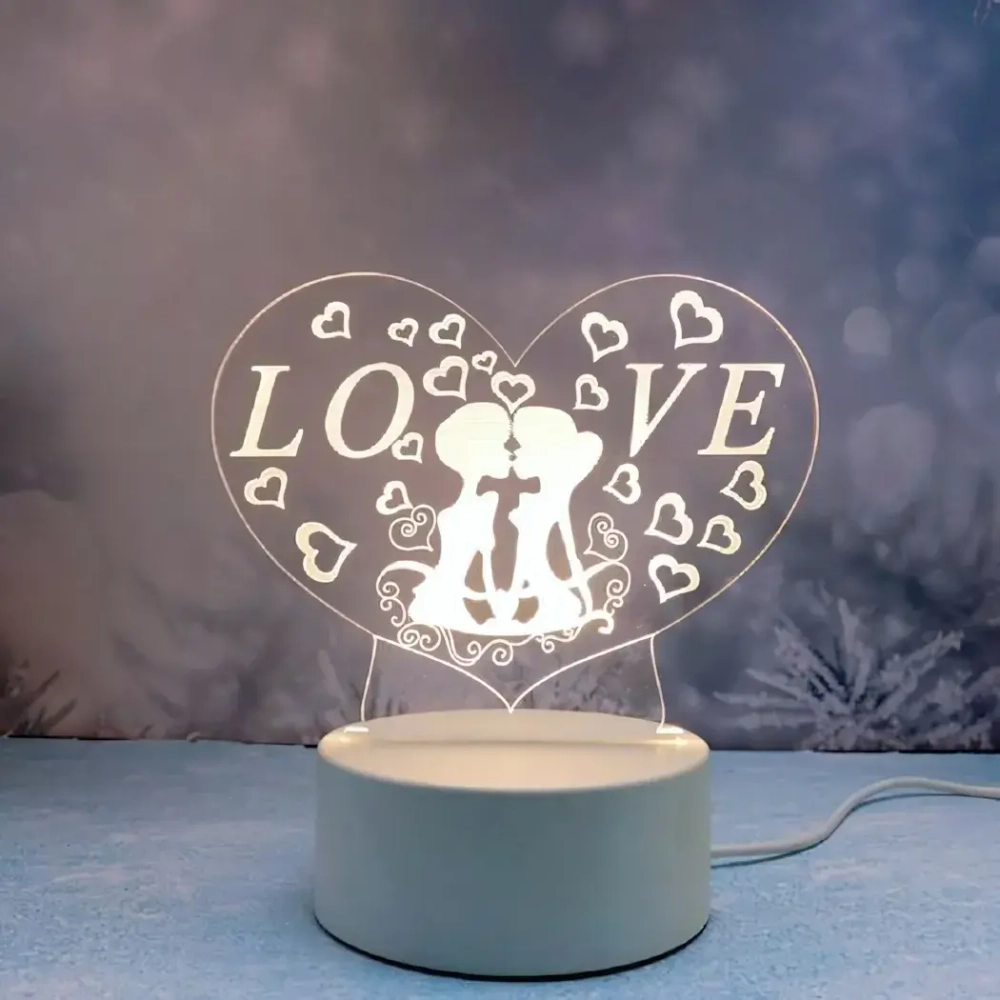 Светильник ночник «3D-Поцелуй» на пластиковой подставке, с включателем USB