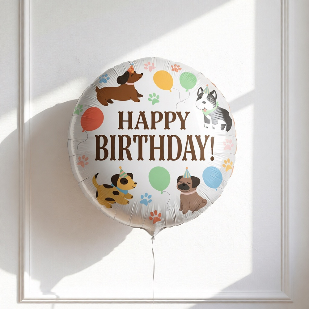 Фольгированный шар «Happy Birthday. Собачки в колпочках», 43 см/ 71 см