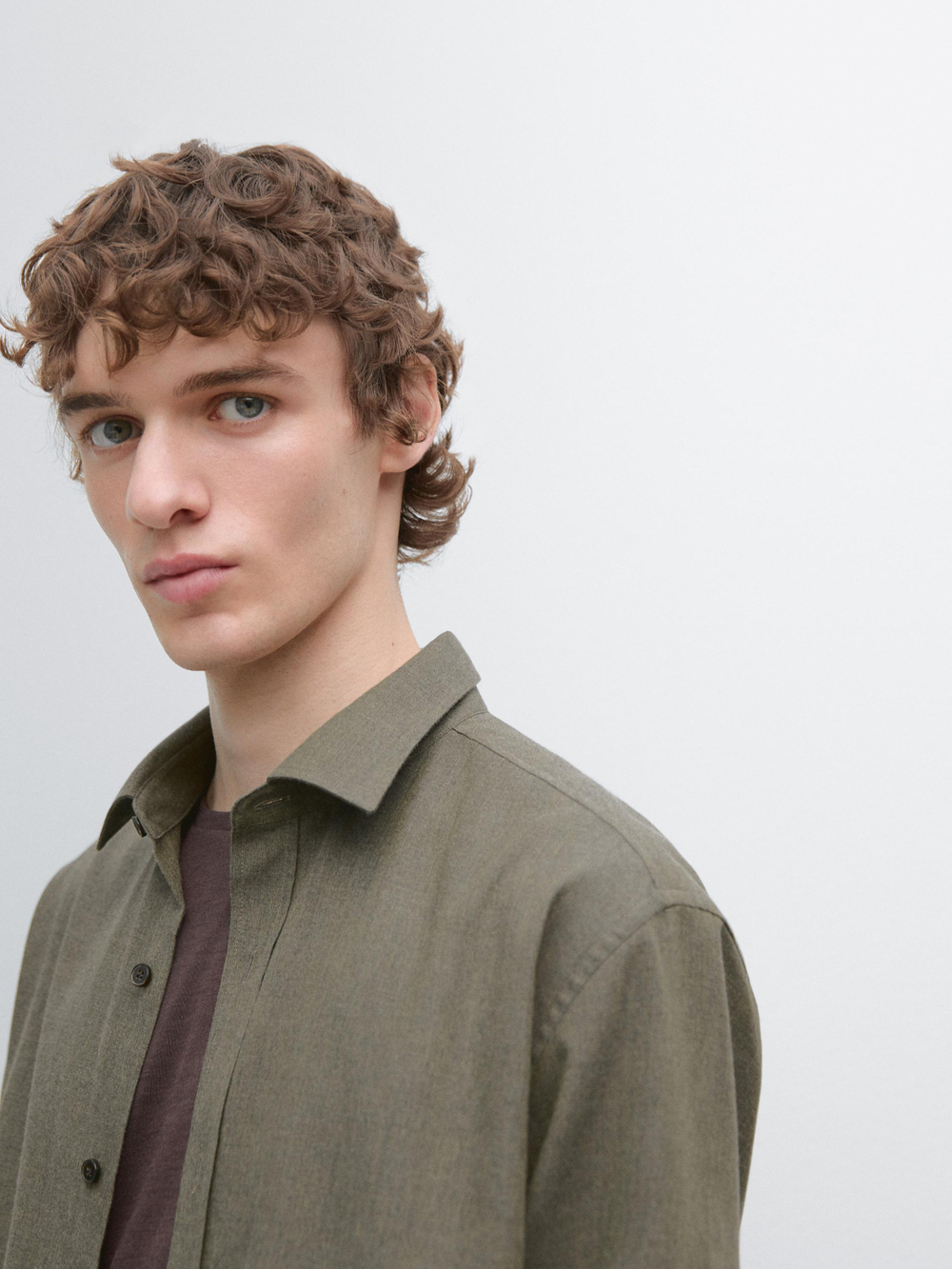 Massimo Dutti Меланжевая рубашка классического кроя, зеленый