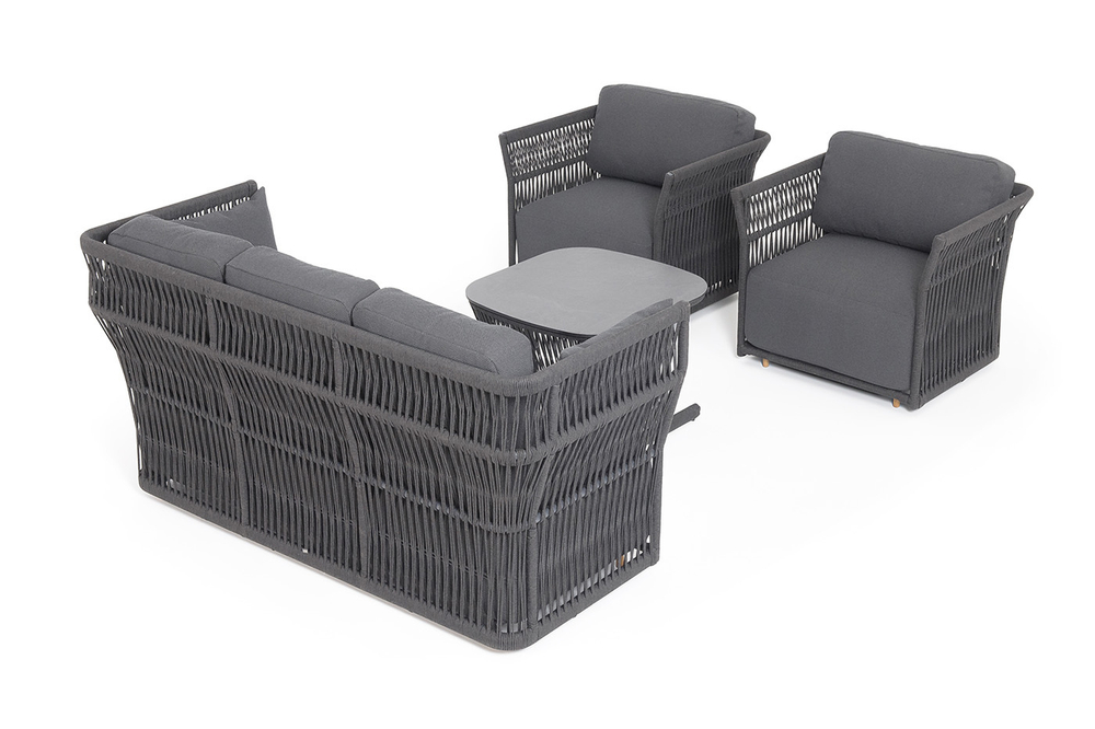 "Лугано" лаунж-зона 5-местная плетеная из роупа (веревки), каркас алюминиевый темно-серый, роуп темно-серый