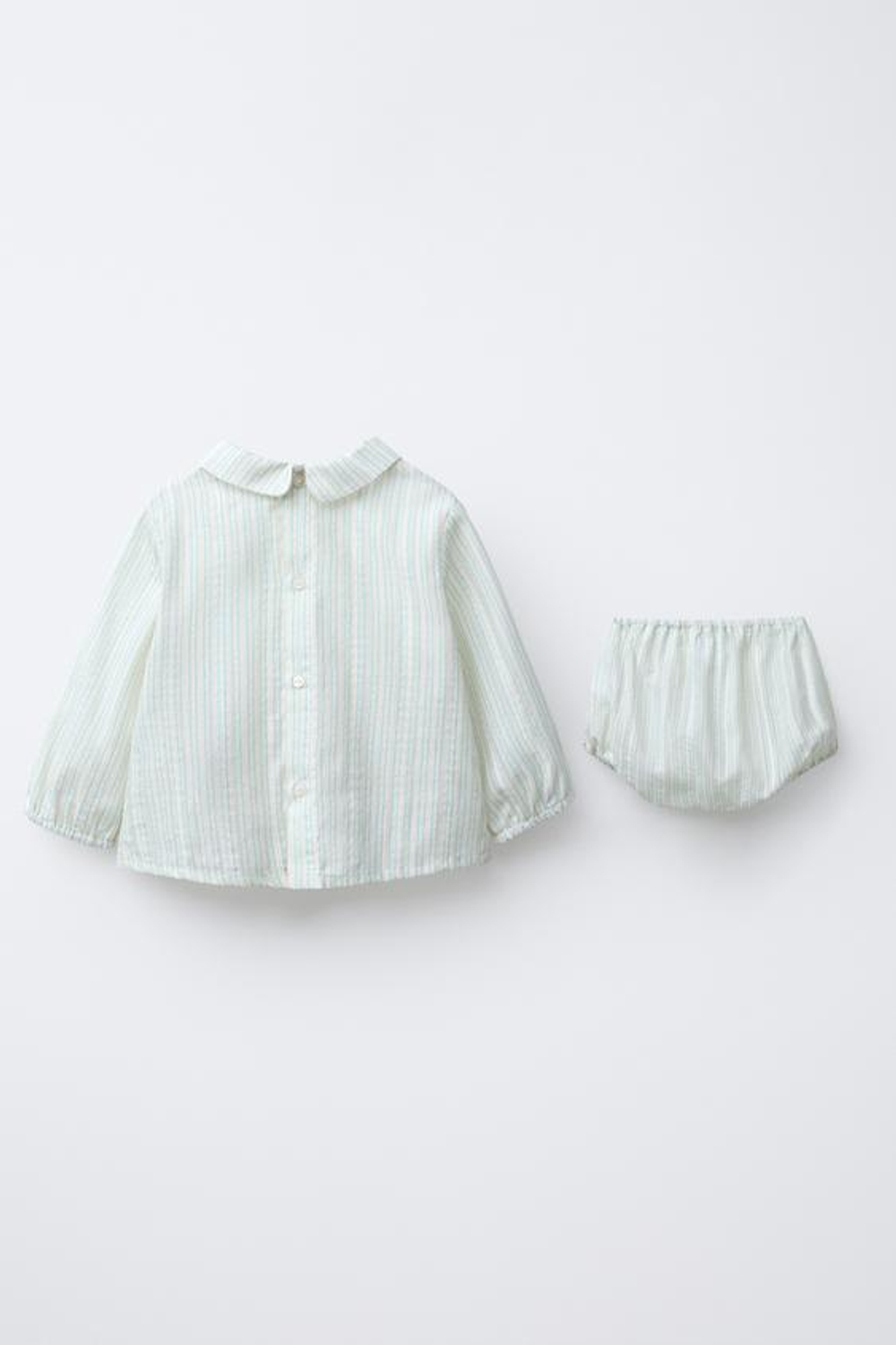 ZARA ЖАККАРДОВЫЙ КОМПЛЕКТ ИЗ РУБАШКИ И ТРУСИКОВ В ПОЛОСКУ, ЭКРЮ/СИНИЙ