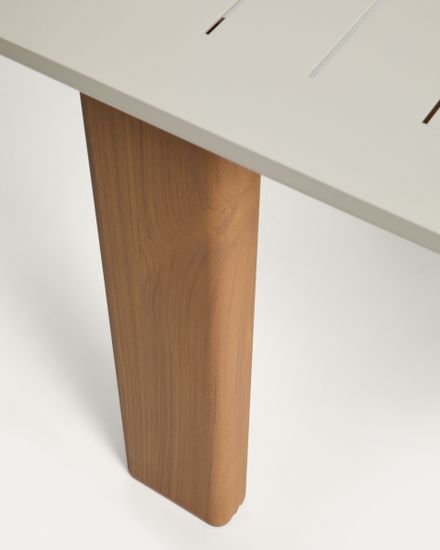 Раздвижной уличный стол Livorno из бежевого алюминия с ножками под дерево, 233(350) x 100 см