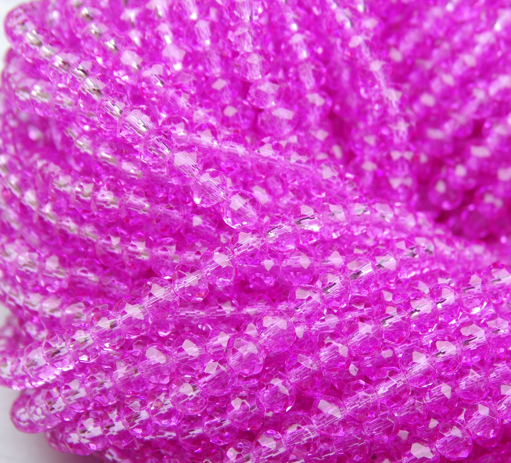 БП013ДН23 Хрустальные бусины "рондель", цвет: ярко-розовый прозрачный, 2х3 мм, кол-во: 95-100 шт.