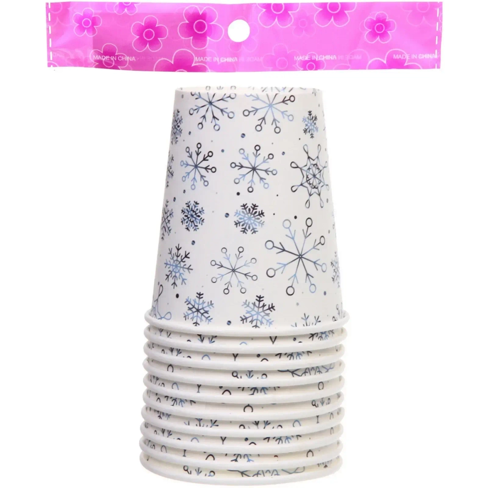 Стакан бумажный 0,2л в наборе 10 шт «Снежные искры», голубой