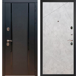 Входная металлическая дверь с зеркалом RеX (РЕКС) 25 кварц черный, фурнитура хром/ Лучи ФЛ-291 Бетон светлый